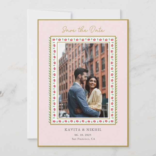 Reserve A Data Fronteira de flores de aquarela Foto Salve o Dia (Frente)