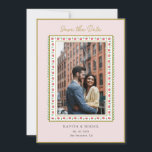 Reserve A Data Fronteira de flores em aquarela Foto Salve a Data<br><div class="desc">Elegante moldura floral em aquarela pintada à mão étnica em um fundo rosa pálido cartão de Salve a Data de casamento com foto do casal.</div>