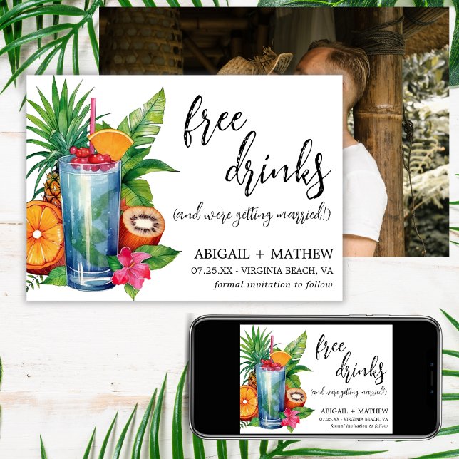 Reserve A Data Fruta Tropical Engraçada Casamento de Fotografias  (Funny Tropical Fruit Cocktail Trendy Photo Wedding Save The Date)