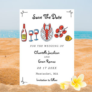 Reserve A Data Frutos do Mar Desenhados à Mão Tema de Casamento n
