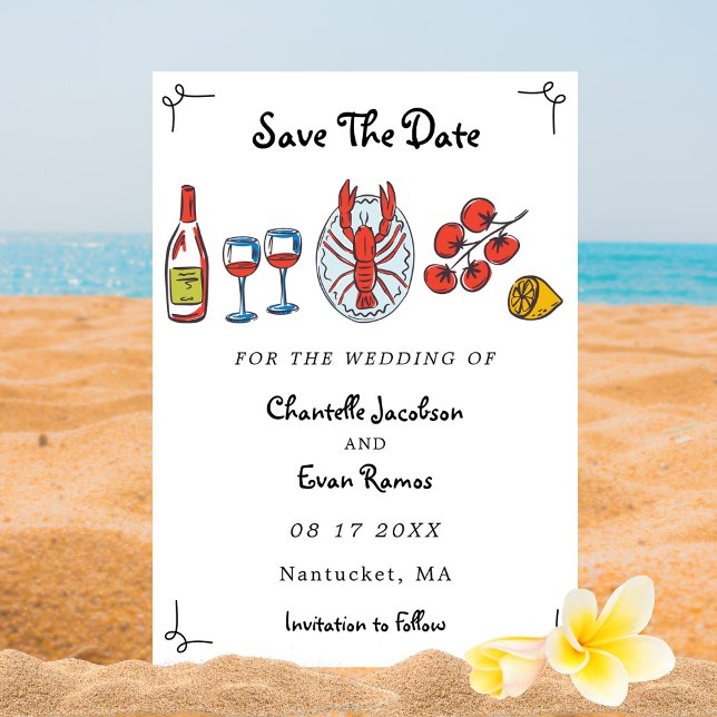 Reserve A Data Frutos do Mar Desenhados à Mão Tema de Casamento n (Criador carregado)