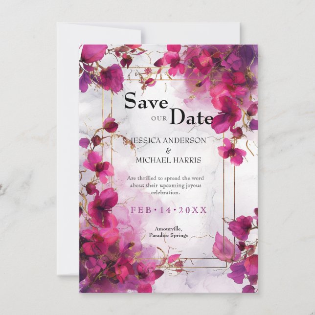 Reserve A Data Fuchsia Enchantment: Casamento por Aquarela (Frente)