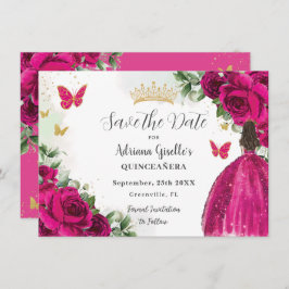 Reserve A Data Fuchsia Hot Pink Floral Princesa Dourada Quinceañe