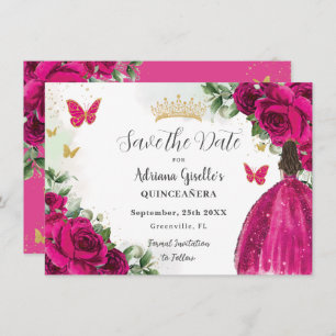 Reserve A Data Fuchsia Hot Pink Floral Princesa Dourada Quinceañe