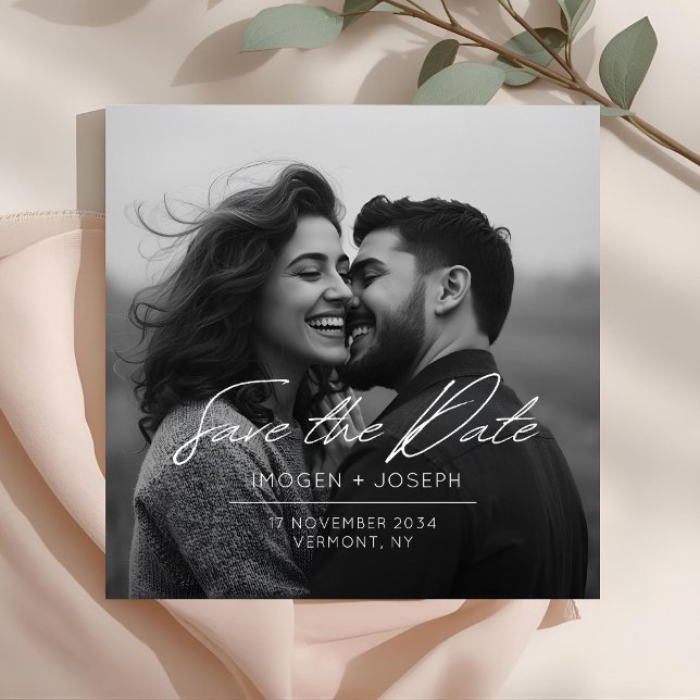 Reserve A Data Full Photo Chic Flat Wedding Save The Date Card (Criador carregado)