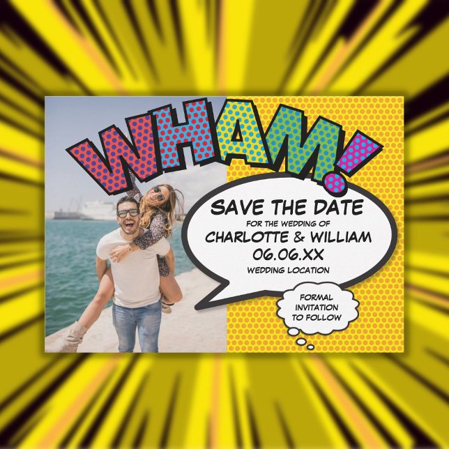 Reserve A Data Fun Modern Comic WHAM Photo (Fun Modern Comic WHAM Photo Save The Date)