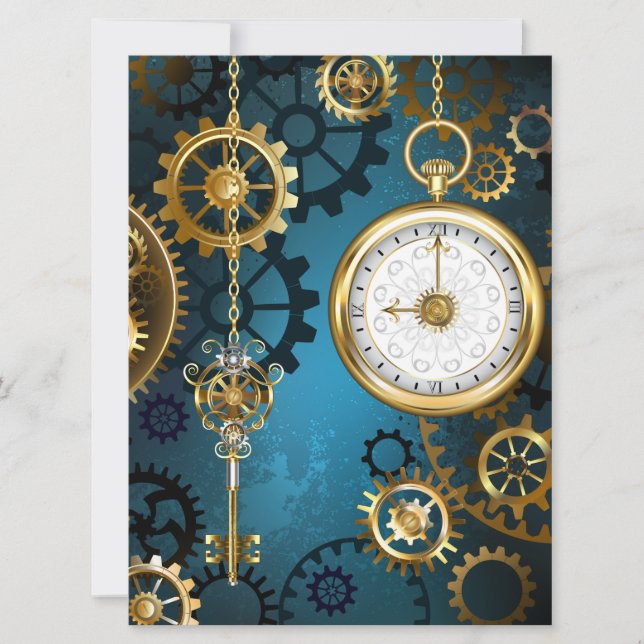 Reserve A Data Fundo azul turquesa Steampunk com engrenagens (Frente)