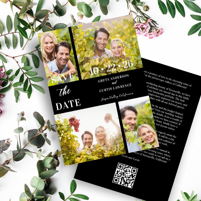 Reserve A Data Funny & Stylish Unmatched 4 Multi Photos Wedding (Fun & Stylish Unmatched Wedding 4 Multi Photos Collage Save the Date Card with Envelope.)