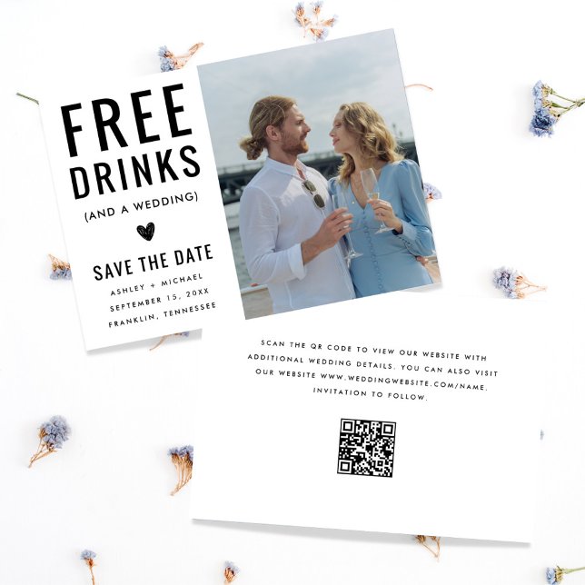 Reserve A Data Funny Unique Free Drinks Qr Code Photo Wedding  (Criador carregado)