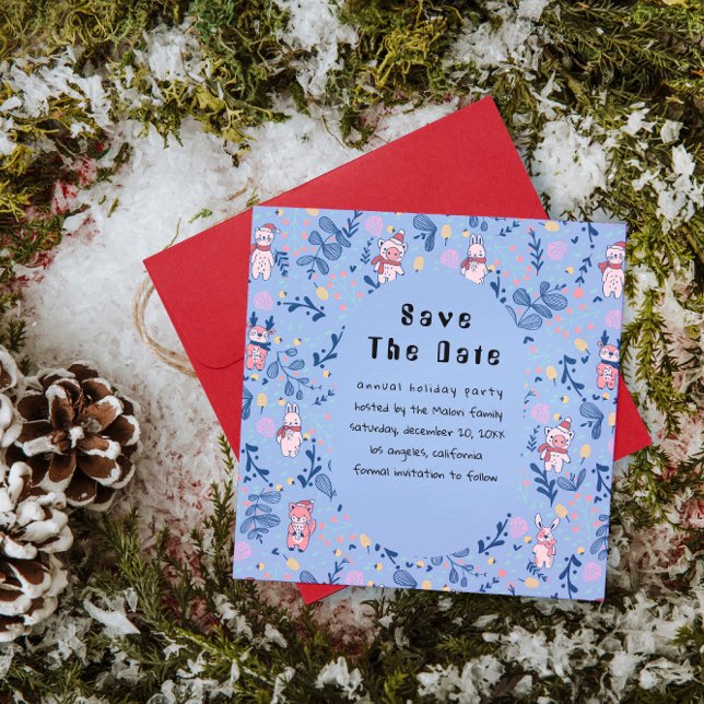 Reserve A Data Funny Woodland Friends  Blue Winter Forest Pattern (Criador carregado)