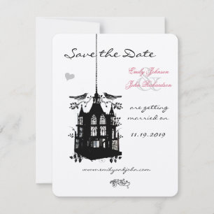 Reserve A Data Gaiola de Pássaro Rosa e Preto Casamento Salve a D