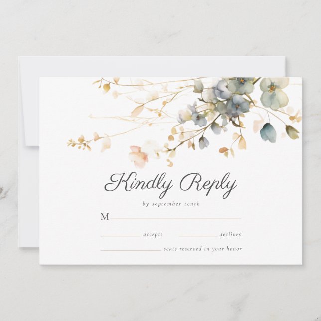 Reserve A Data Garden Boho Wildflower Beige Blue Weding RSVP (Frente)