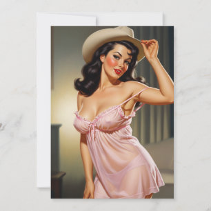 Reserve A Data Garota Pin-up Retrô com Chapéu de Cowboy