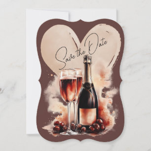 Reserve A Data Garrafa de Champanhe em Aquarela Vermelho Quente e