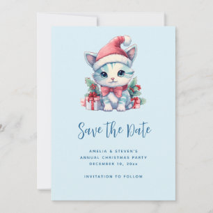 Reserve A Data Gatinho Fofo de Chapéu de Papai Noel Natal