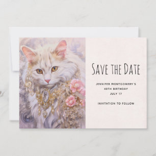 Reserve A Data Gato Branco Elegante em Joias de Ouro e Diamante