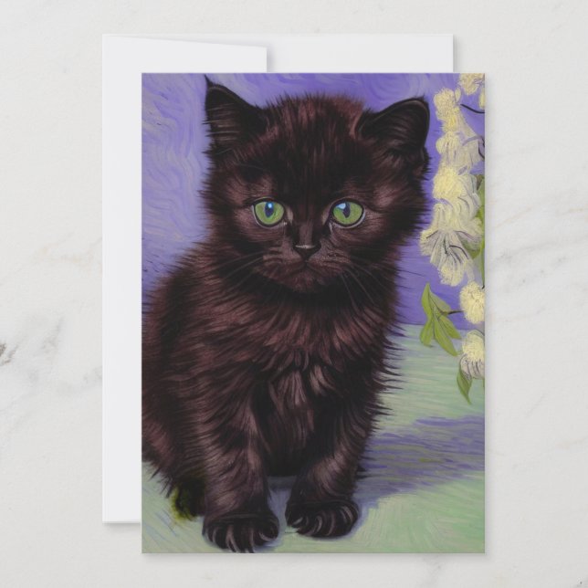 Reserve A Data Gato de estilo Van Gogh com Flores Brancas (Frente)