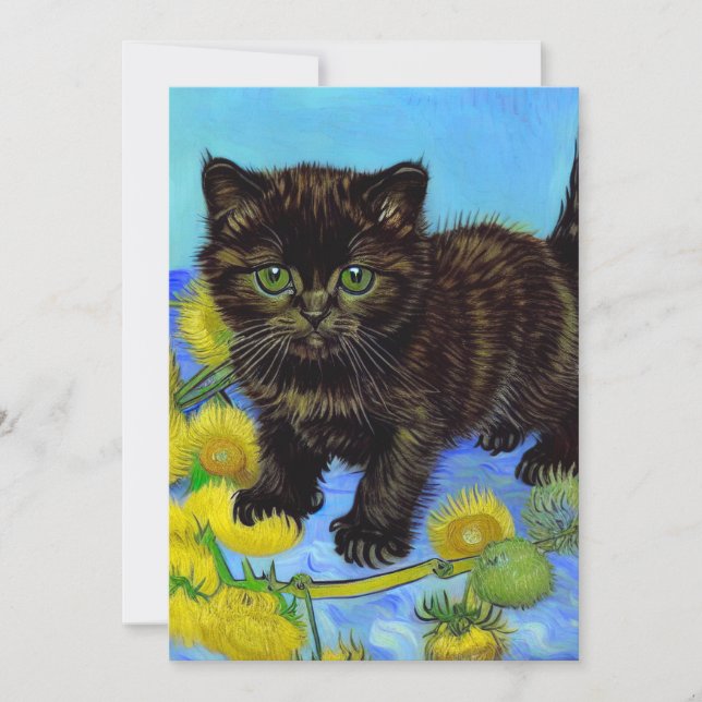 Reserve A Data Gato de estilo Van Gogh com Sunflower (Frente)