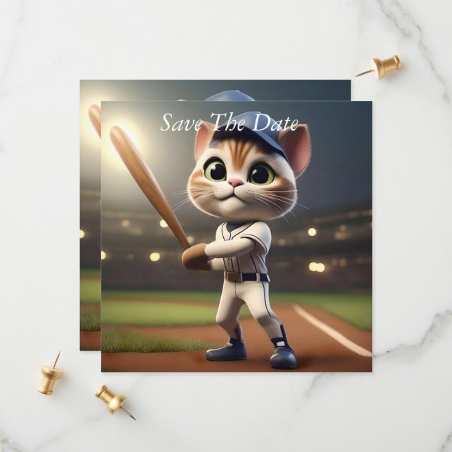 Reserve A Data Gato Engraçado De Beisebol Em 3D, (Frente/Verso In Situ)