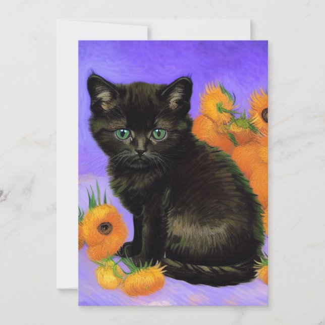 Reserve A Data Gato Preto de Van Gogh com Girassóis (Frente)