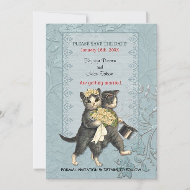 Reserve A Data Gatos Elegantes Casamento Salve a Data (Frente)