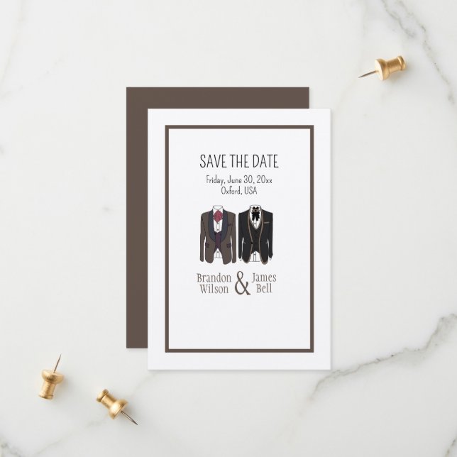 Reserve A Data Gay Casal Tuxedos Casamento Salve a Data (Frente/Verso In Situ)
