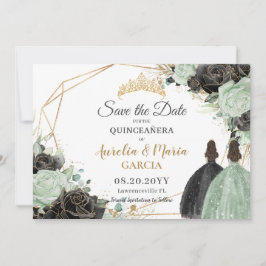 Reserve A Data Gêmeas Florais Negras Verdes Sage XV Quinceañera