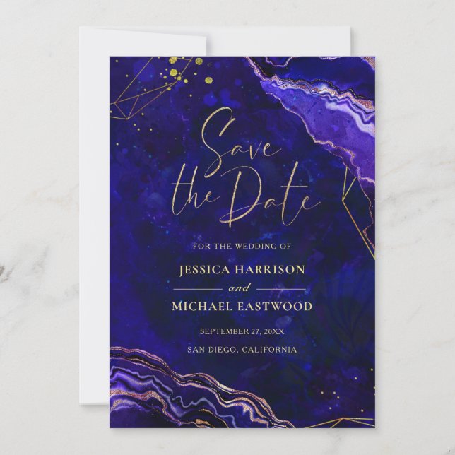 Reserve A Data Geométrico Moderno Azul, Rosa, Azul, Roxo, Agate D (Frente)