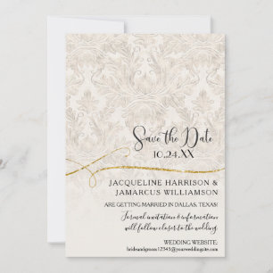 Reserve A Data Gilded Scroll Damask Ivory Dourado Salve a Data