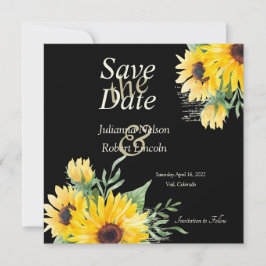 Reserve A Data Girassóis em aquarela em casamento preto