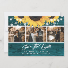 Reserve A Data Girassol Azul Turquesa Casamento Rústico de Madeir