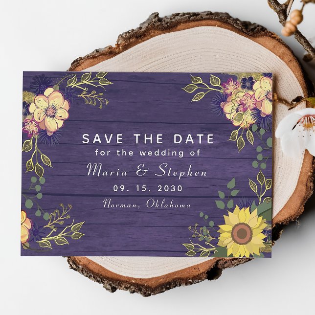 Reserve A Data Girassol e Floral Roxo Casamento de Outono (Criador carregado)