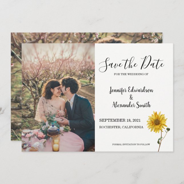 Reserve A Data Girassol floral rústico foto país (Frente/Verso)