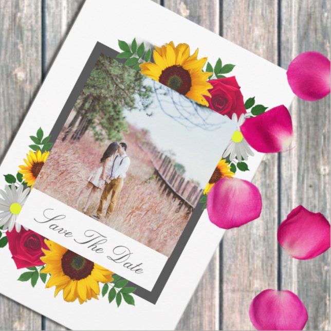 Reserve A Data Girassol Rosa Margarida Floral Casamento (Criador carregado)