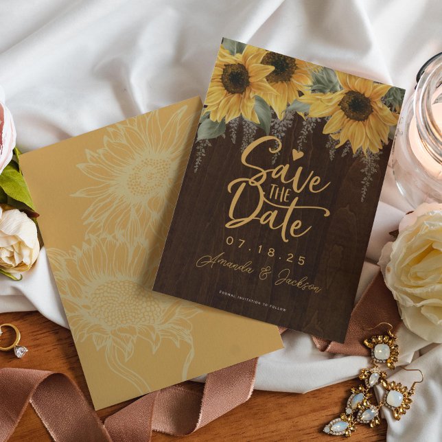 Reserve A Data Girassol Russo, Casamento outono (Sunflower wedding save the date cards. For rustic wedding in summer and fall seasons.)