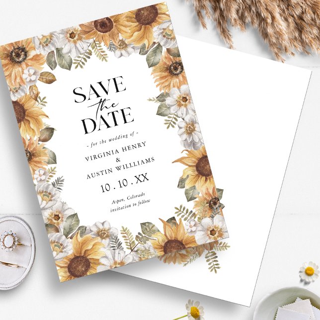 Reserve A Data Girassol Salve A Data (Boho Watercolor Sunflower Floral Save The Date Announcement by Painted Paperie
)