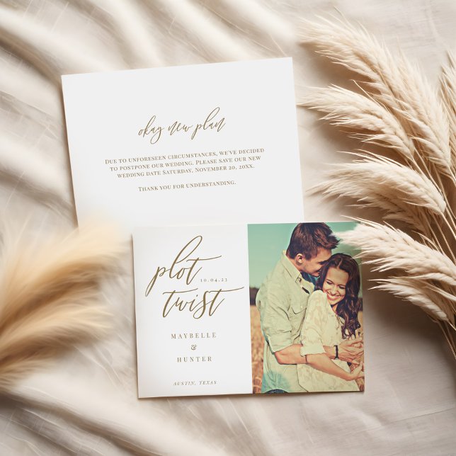 Reserve A Data Giro Inesperado Caligrafia Moderna Mínima & Foto (Plot Twist Modern Minimal Calligraphy & Photo Save The Date)