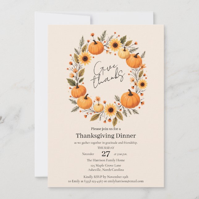 Reserve A Data Give Thanks Autumn Wreath Thanksgiving Invitation (Frente)