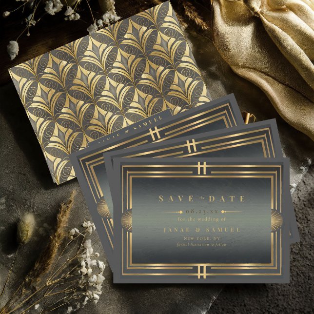 Reserve A Data Glam Art Deco Wedding Black/Dourado ID1033 (Criador carregado)