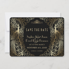 Reserve A Data Glam Dourado Art Deco Peacocks Casamento Salve A D