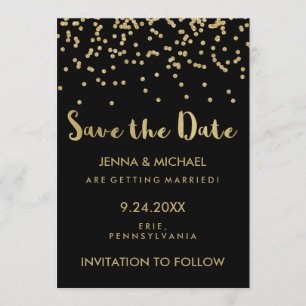 Reserve A Data Glam Dourado Confetti Casamento Salve a Data em Pr