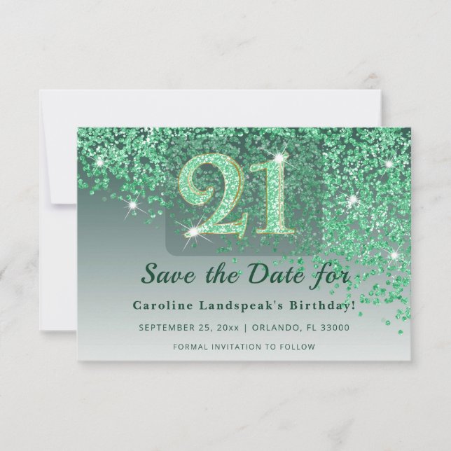 Reserve A Data Glamorous 21st Birthday Emerald Green Frosted (Frente)