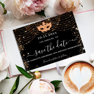 Reserve A Data glamouroso preto de mascarada