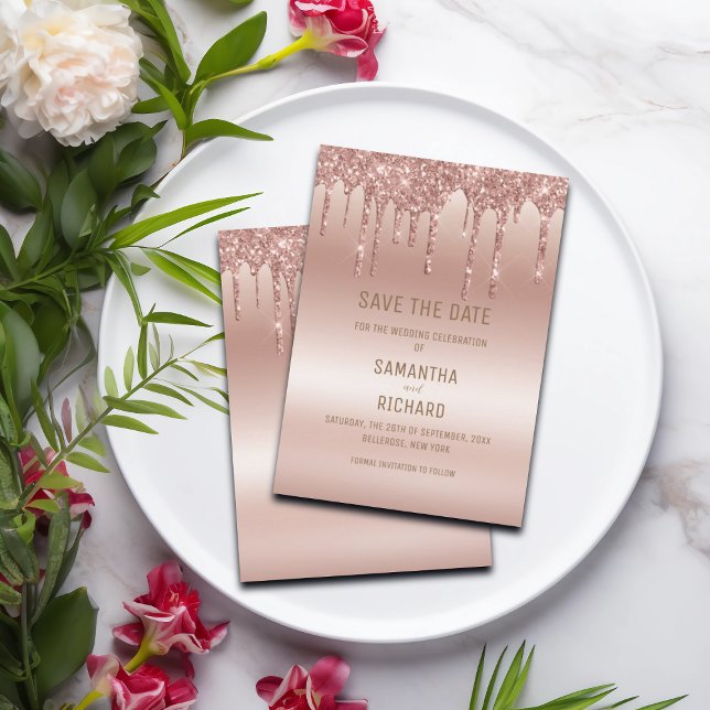 Reserve A Data Glitter de Diamante Dourado Elegante Rosa (Criador carregado)