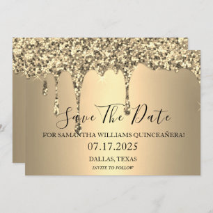 Reserve A Data Glitter Glitter Dourado Quinceanera