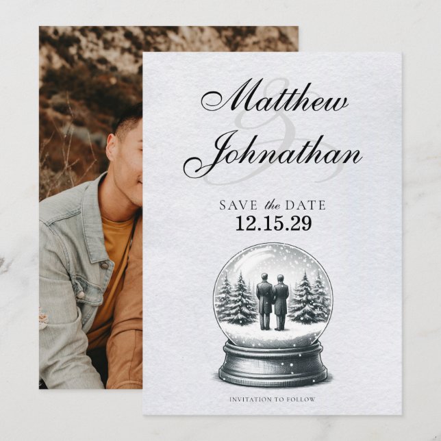 Reserve A Data Globo de Neve de Grooms (Frente/Verso)