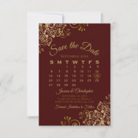 Gold Frills on Auburn Elegant Wedding Calendar
