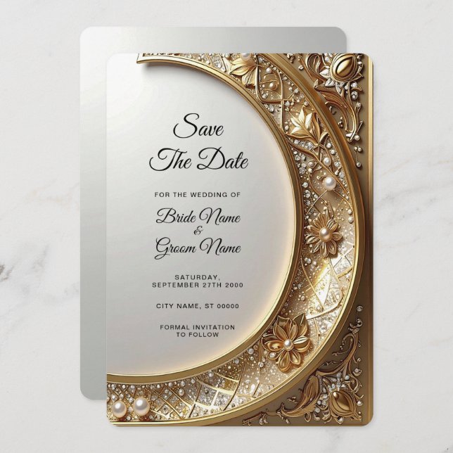 Reserve A Data Golden Ornate Frame Save the Date (Frente/Verso)