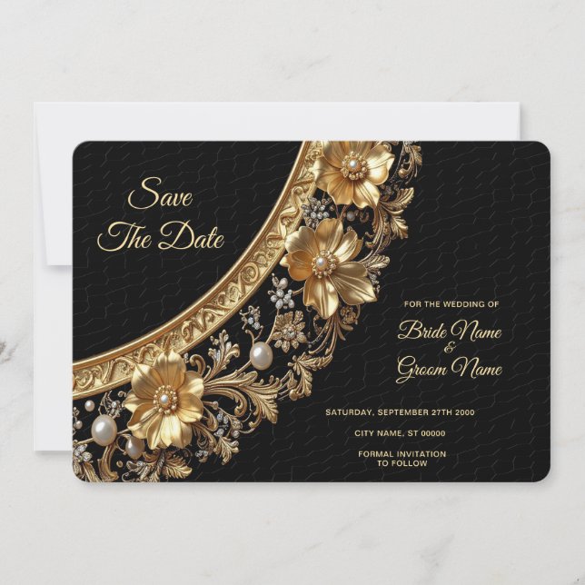 Reserve A Data Golden Ornate Frame Save The Date (Frente)