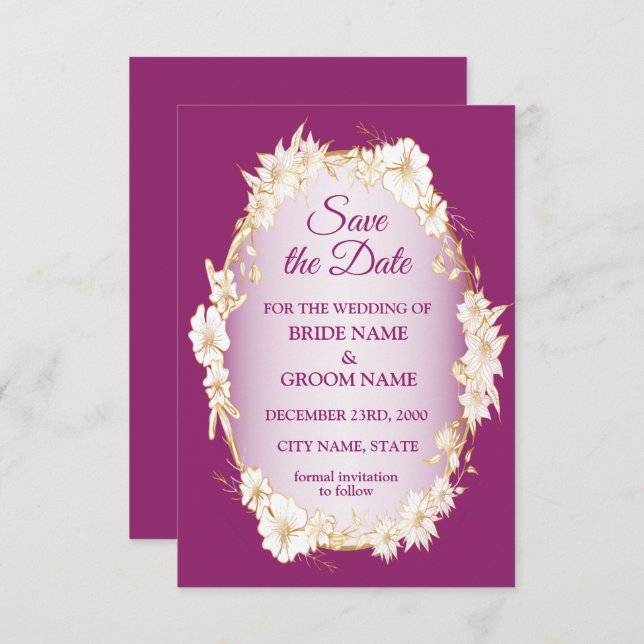 Reserve A Data Golden White Floral Pink Geometric Rustic Wedding (Frente/Verso)